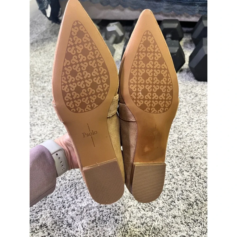 Paolo Suede Studded Pointed Toe‎ Flats Women Tan Size 6